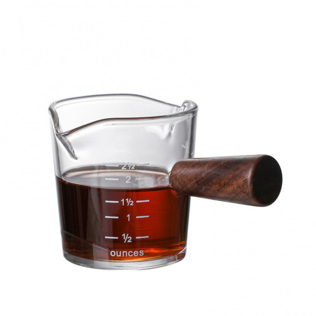 70/75/150ML Double Spout Wooden Handle Coffee Cup Heat Resistant Multipurpose Clear Scales Milk Coffee Measuring Cup for Home