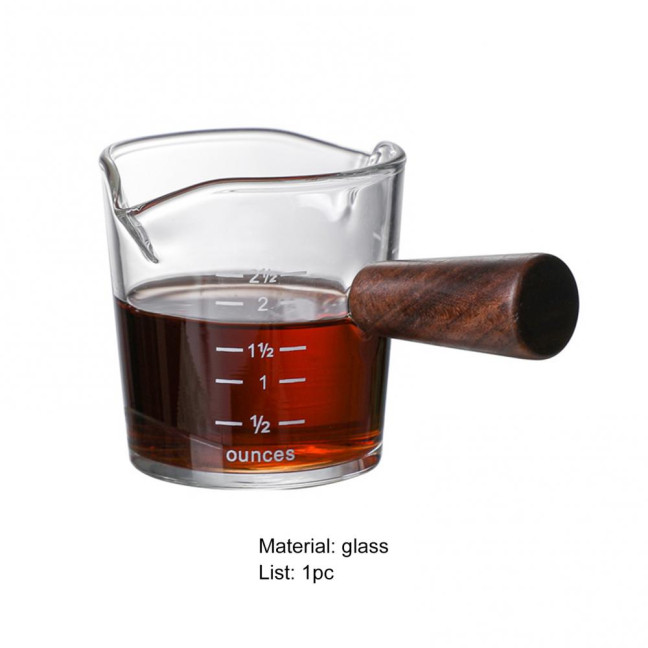 70/75/150ML Double Spout Wooden Handle Coffee Cup Heat Resistant Multipurpose Clear Scales Milk Coffee Measuring Cup for Home