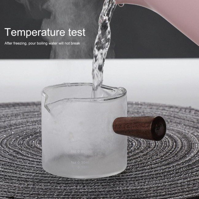 70/75/150ML Double Spout Wooden Handle Coffee Cup Heat Resistant Multipurpose Clear Scales Milk Coffee Measuring Cup for Home