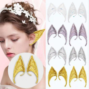 1Pair Elf Ears High Simulation Flexible Pointed Tip Luminous Glitter Cosplay Props Latex Halloween Costume Party Fairy Ears for Festival