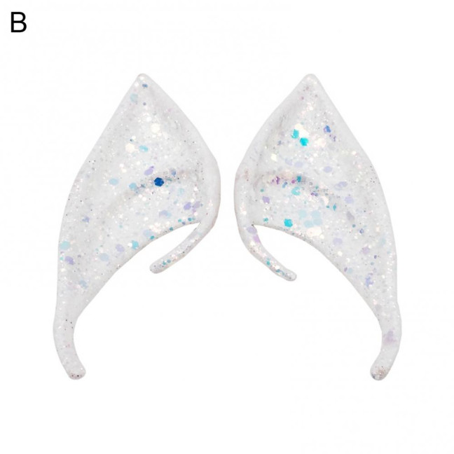 1Pair Elf Ears High Simulation Flexible Pointed Tip Luminous Glitter Cosplay Props Latex Halloween Costume Party Fairy Ears for Festival