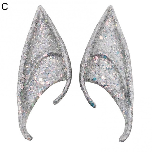 1Pair Elf Ears High Simulation Flexible Pointed Tip Luminous Glitter Cosplay Props Latex Halloween Costume Party Fairy Ears for Festival