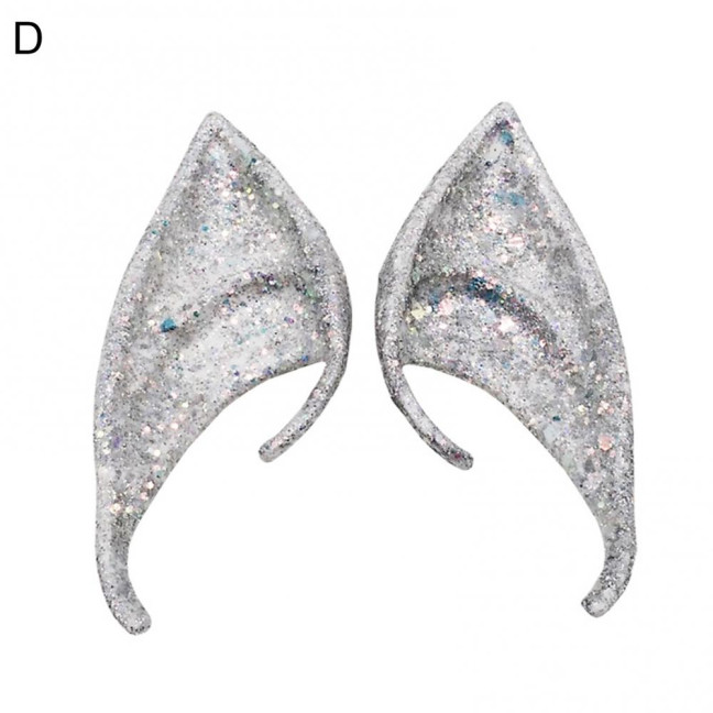 1Pair Elf Ears High Simulation Flexible Pointed Tip Luminous Glitter Cosplay Props Latex Halloween Costume Party Fairy Ears for Festival