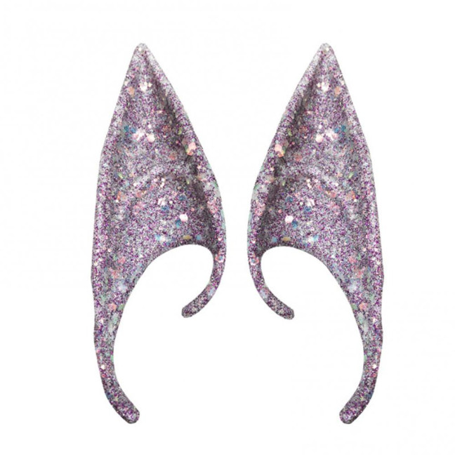 1Pair Elf Ears High Simulation Flexible Pointed Tip Luminous Glitter Cosplay Props Latex Halloween Costume Party Fairy Ears for Festival