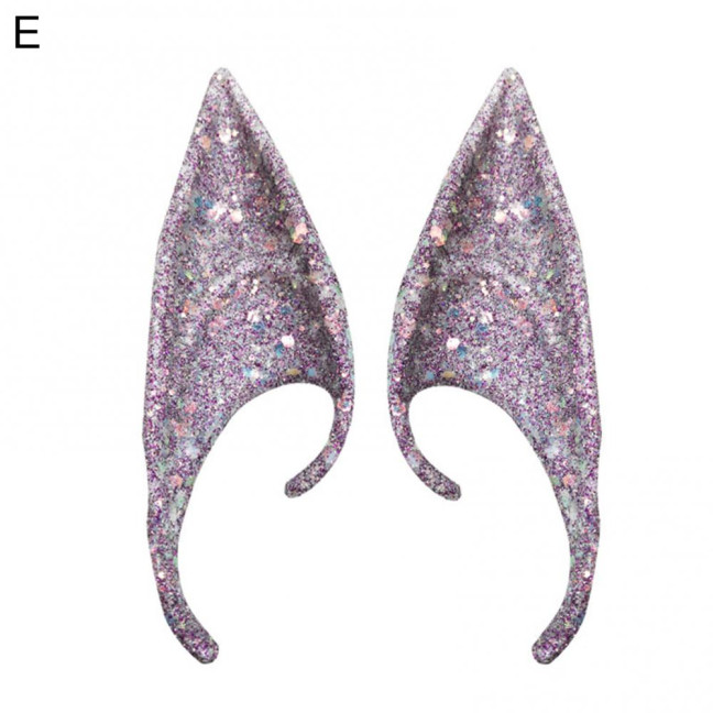 1Pair Elf Ears High Simulation Flexible Pointed Tip Luminous Glitter Cosplay Props Latex Halloween Costume Party Fairy Ears for Festival