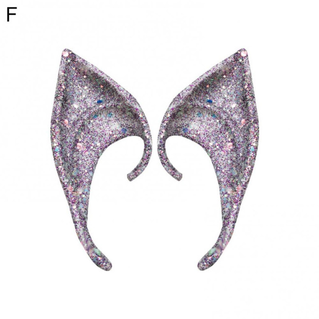 1Pair Elf Ears High Simulation Flexible Pointed Tip Luminous Glitter Cosplay Props Latex Halloween Costume Party Fairy Ears for Festival