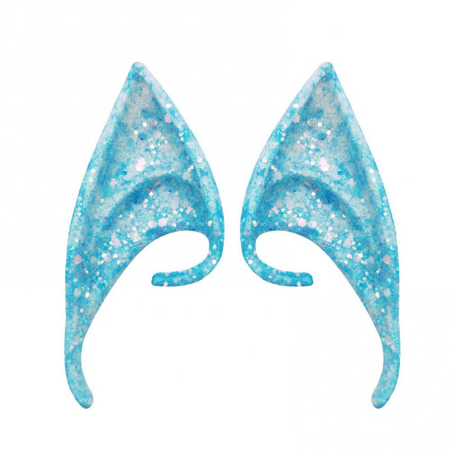 1Pair Elf Ears High Simulation Flexible Pointed Tip Luminous Glitter Cosplay Props Latex Halloween Costume Party Fairy Ears for Festival
