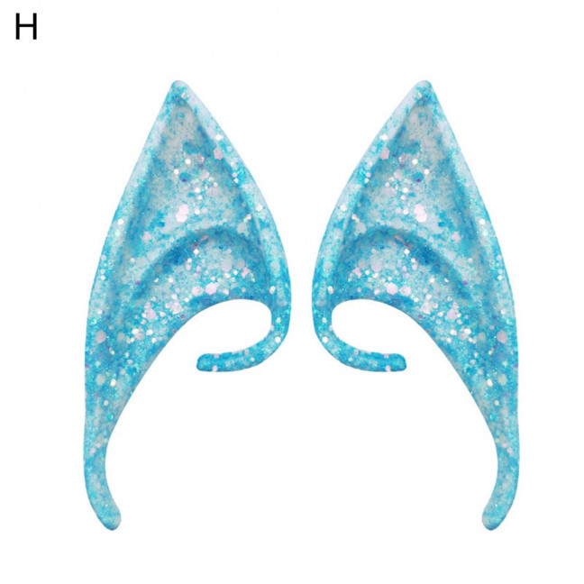 1Pair Elf Ears High Simulation Flexible Pointed Tip Luminous Glitter Cosplay Props Latex Halloween Costume Party Fairy Ears for Festival