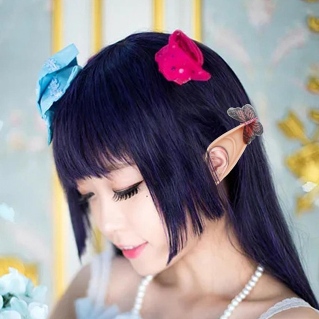 1Pair Elf Ears High Simulation Flexible Pointed Tip Luminous Glitter Cosplay Props Latex Halloween Costume Party Fairy Ears for Festival