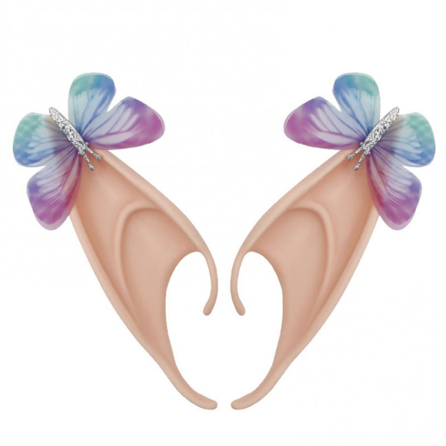 1Pair Elf Ears High Simulation Flexible Pointed Tip Luminous Glitter Cosplay Props Latex Halloween Costume Party Fairy Ears for Festival