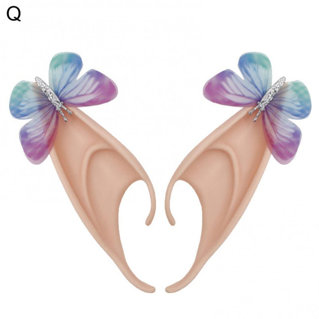 1Pair Elf Ears High Simulation Flexible Pointed Tip Luminous Glitter Cosplay Props Latex Halloween Costume Party Fairy Ears for Festival