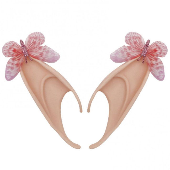 1Pair Elf Ears High Simulation Flexible Pointed Tip Luminous Glitter Cosplay Props Latex Halloween Costume Party Fairy Ears for Festival