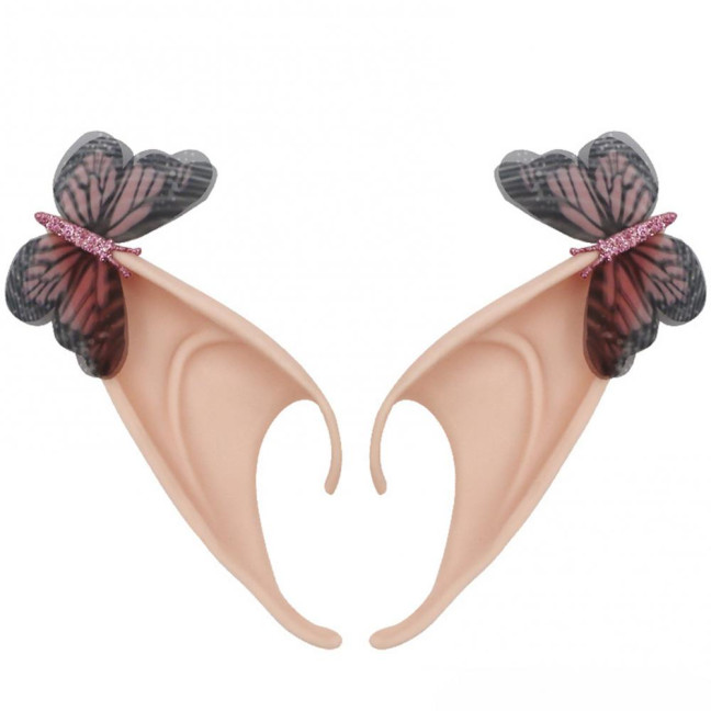 1Pair Elf Ears High Simulation Flexible Pointed Tip Luminous Glitter Cosplay Props Latex Halloween Costume Party Fairy Ears for Festival