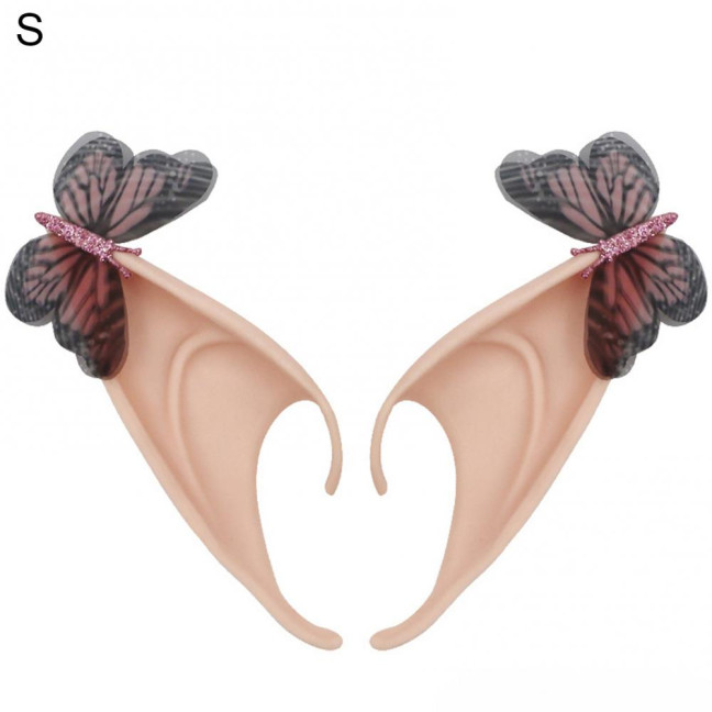 1Pair Elf Ears High Simulation Flexible Pointed Tip Luminous Glitter Cosplay Props Latex Halloween Costume Party Fairy Ears for Festival