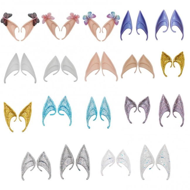 1Pair Elf Ears High Simulation Flexible Pointed Tip Luminous Glitter Cosplay Props Latex Halloween Costume Party Fairy Ears for Festival