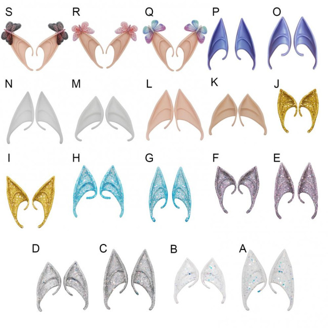 1Pair Elf Ears High Simulation Flexible Pointed Tip Luminous Glitter Cosplay Props Latex Halloween Costume Party Fairy Ears for Festival