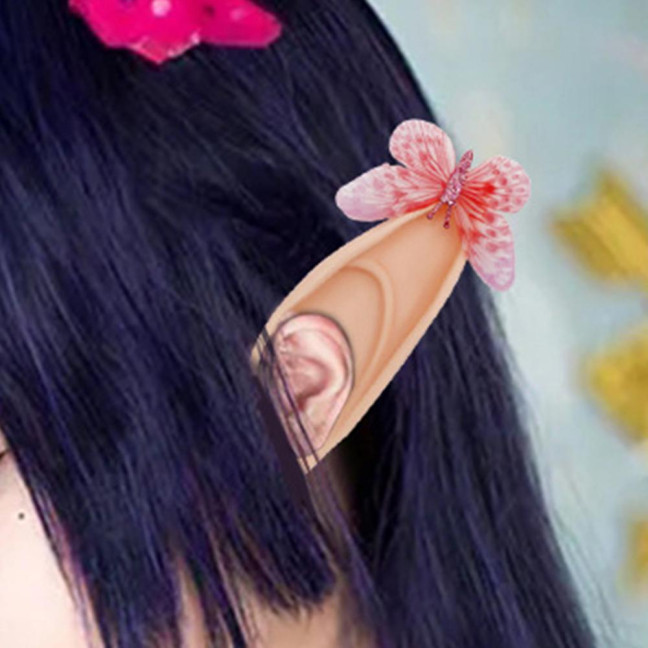 1Pair Elf Ears High Simulation Flexible Pointed Tip Luminous Glitter Cosplay Props Latex Halloween Costume Party Fairy Ears for Festival