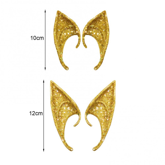 1Pair Elf Ears High Simulation Flexible Pointed Tip Luminous Glitter Cosplay Props Latex Halloween Costume Party Fairy Ears for Festival