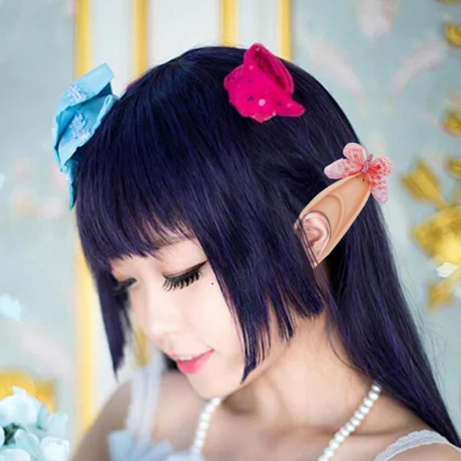 1Pair Elf Ears High Simulation Flexible Pointed Tip Luminous Glitter Cosplay Props Latex Halloween Costume Party Fairy Ears for Festival