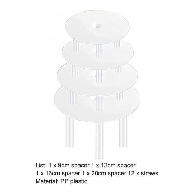 1 Set Reusable Round Cake Spacers Waterproof BPA Free Stacking Cake Stand 12 Cake Rods 4 Cake Separator Plates for Cakes of 4/6/8/10 Inches