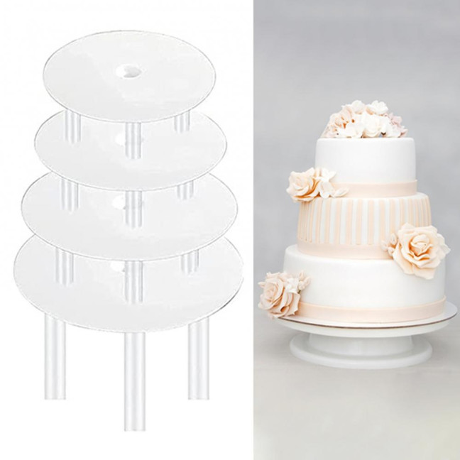 1 Set Reusable Round Cake Spacers Waterproof BPA Free Stacking Cake Stand 12 Cake Rods 4 Cake Separator Plates for Cakes of 4/6/8/10 Inches