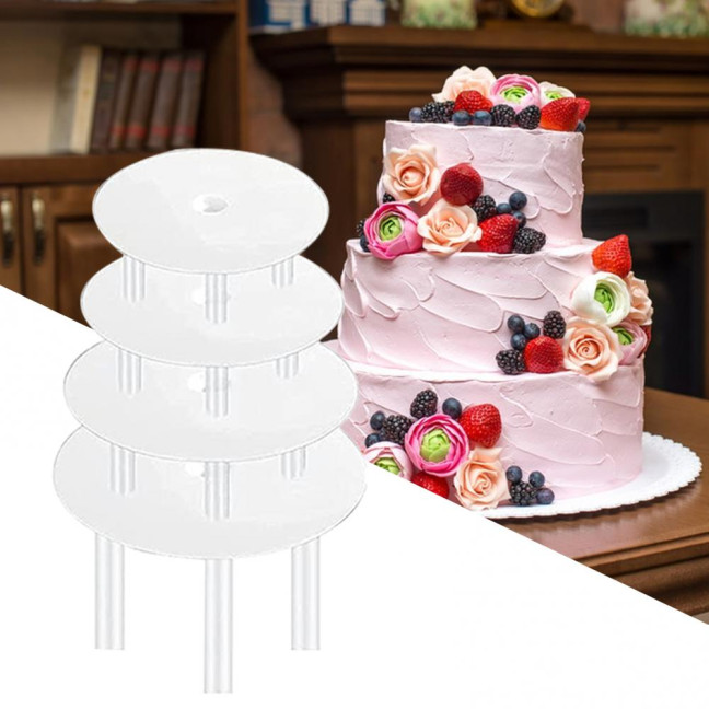 1 Set Reusable Round Cake Spacers Waterproof BPA Free Stacking Cake Stand 12 Cake Rods 4 Cake Separator Plates for Cakes of 4/6/8/10 Inches