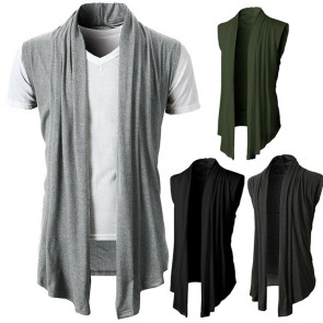  Spring Autumn Cardigan Jacket Solid Color Irregular Hem Draping Cardigan Vest Streetwear