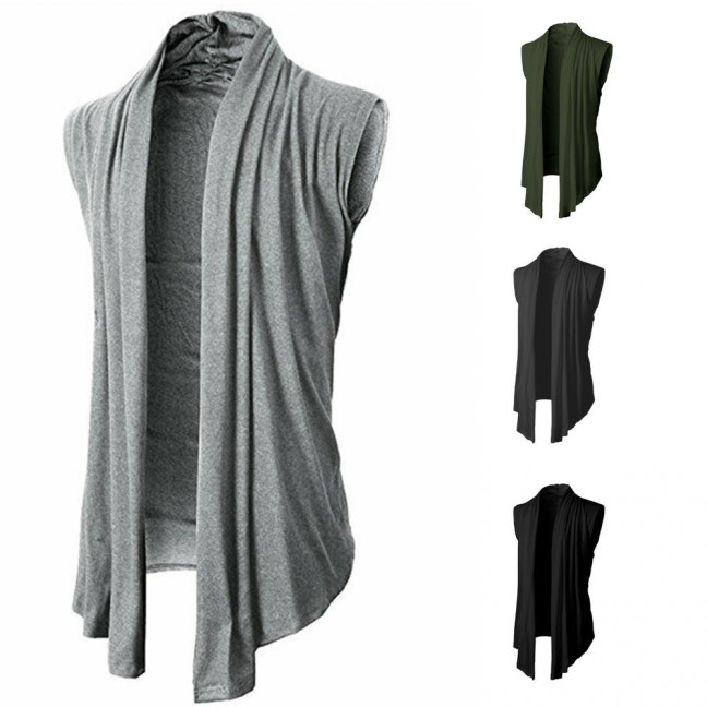  Spring Autumn Cardigan Jacket Solid Color Irregular Hem Draping Cardigan Vest Streetwear