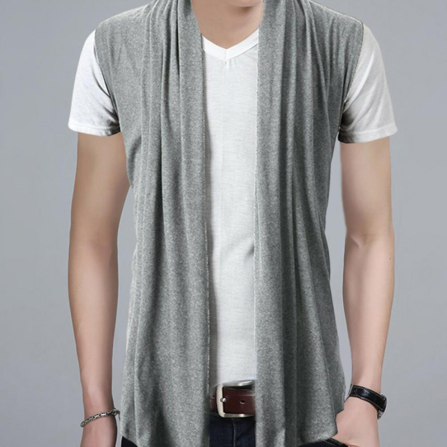  Spring Autumn Cardigan Jacket Solid Color Irregular Hem Draping Cardigan Vest Streetwear