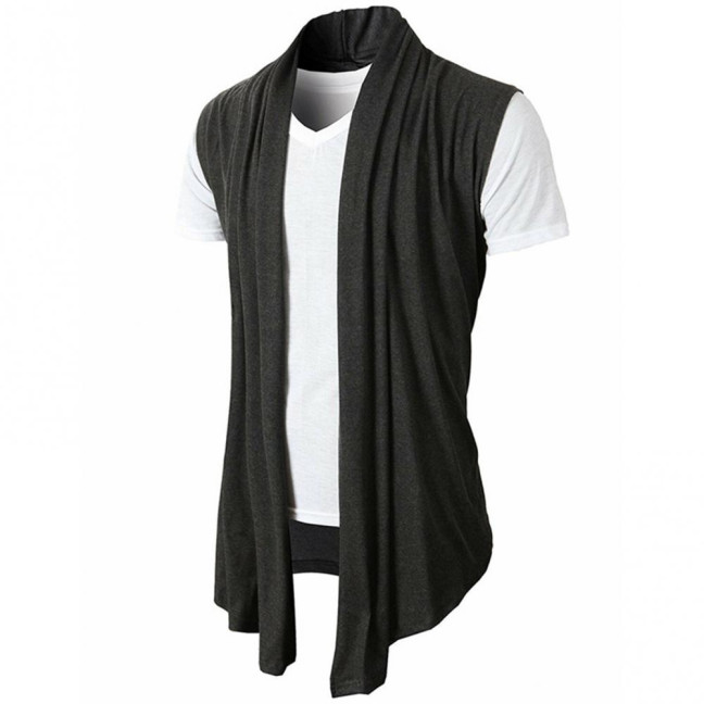  Spring Autumn Cardigan Jacket Solid Color Irregular Hem Draping Cardigan Vest Streetwear