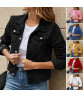 Women Denim Jacket Single-breasted Solid Color Lapel Flap Pockets Cardigan Warm Buttons Slim Fit High Street Women Coat for School