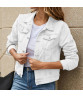 Women Denim Jacket Single-breasted Solid Color Lapel Flap Pockets Cardigan Warm Buttons Slim Fit High Street Women Coat for School
