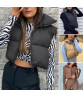 Stand Collar Sleeveless Zipper Placket Drawstring Hem Women Waistcoat Autumn Winter Solid Cropped Color Cotton Padded Vest Coat Outerwear