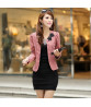Women Blazer Button Solid Color Long Sleeves Flower Collarless Keep Warm Casual Slim Fit Formal Autumn Coat for Work