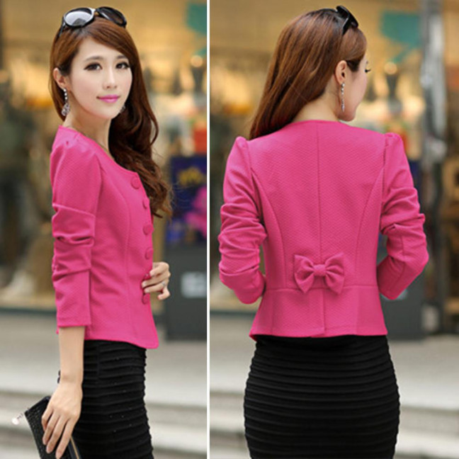 Women Blazer Button Solid Color Long Sleeves Flower Collarless Keep Warm Casual Slim Fit Formal Autumn Coat for Work