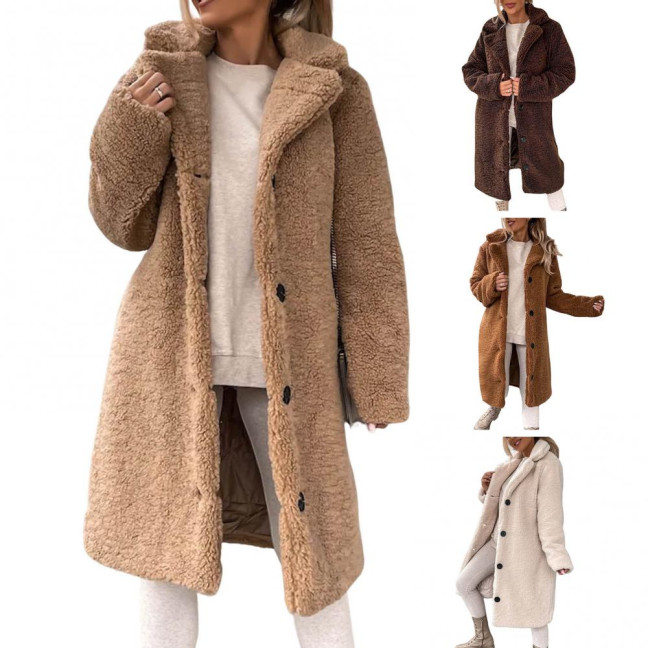 Women Trench Coat Plush Thicken Overcoat Autumn Winter Single-breasted Teddy Jacket Long Style Outwear Streetwear Women Trench Coat Plush Thicken Overcoat Autumn Winter Single-breasted Teddy Jacket Long Style Outwear Streetwear