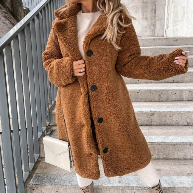 Women Trench Coat Plush Thicken Overcoat Autumn Winter Single-breasted Teddy Jacket Long Style Outwear Streetwear Women Trench Coat Plush Thicken Overcoat Autumn Winter Single-breasted Teddy Jacket Long Style Outwear Streetwear