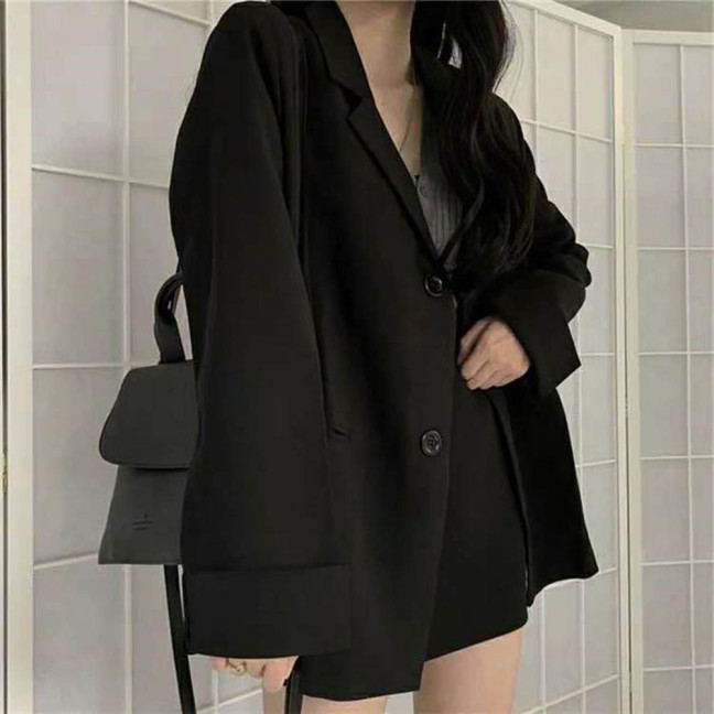Women Blazer Turn-Down Collar Single Breasted All Match Lady Girl Casual Black Blazer Suit Jacket Coat Daily Wear