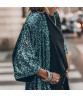 3/4 Sleeve Open Stitch Loose Fit Cardigan Coat Women Shiny Sequins Mid-length Cape Jacket Streetwear