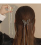 Hair Clip Realistic Butterflies Luxury Hollow Out Long Tassel Faux Pearl Fix Hair Non-Slip Hair Decoration Stable Back Head Hair Clip Hair Accessories