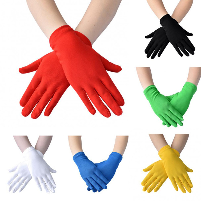 1 Pair Short Thin Dance Gloves Breathable Non-slip Sweat-absorption Milk Silk Satin Stretch Gloves Costume Accessories
