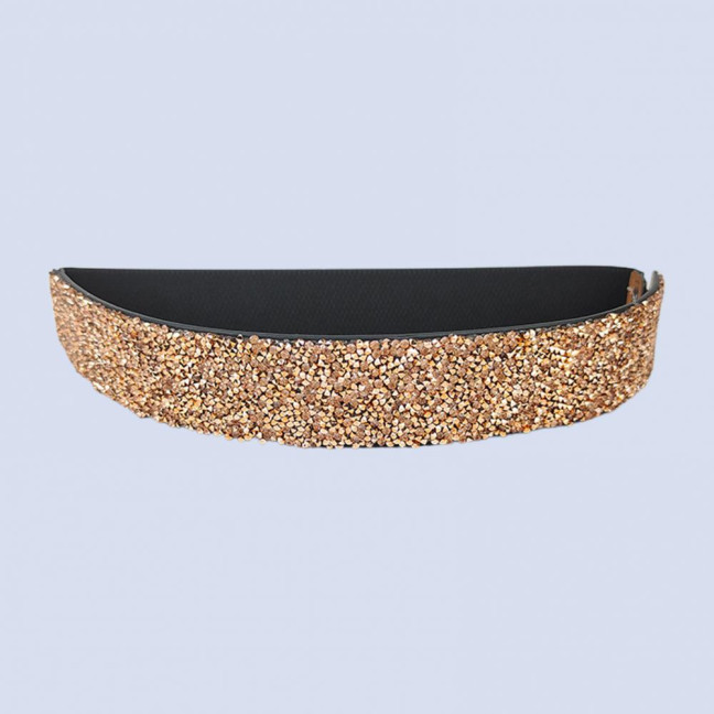 Women Belt Adjustable Elastic Band Shiny Rhinestone Wide Anti-slip Clothes Matching Anti-break Tight Waist Dress Waistband Clothes Accessory