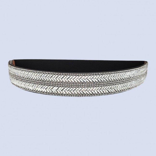Women Belt Adjustable Elastic Band Shiny Rhinestone Wide Anti-slip Clothes Matching Anti-break Tight Waist Dress Waistband Clothes Accessory