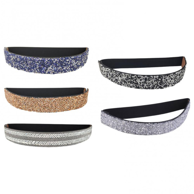 Women Belt Adjustable Elastic Band Shiny Rhinestone Wide Anti-slip Clothes Matching Anti-break Tight Waist Dress Waistband Clothes Accessory