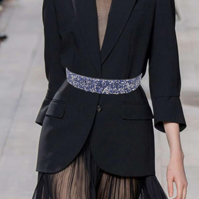 Women Belt Adjustable Elastic Band Shiny Rhinestone Wide Anti-slip Clothes Matching Anti-break Tight Waist Dress Waistband Clothes Accessory