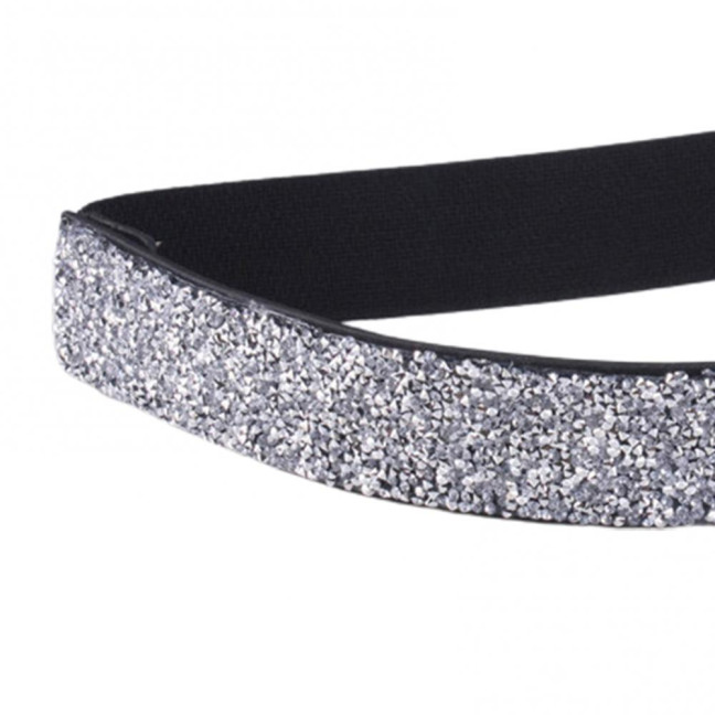 Women Belt Adjustable Elastic Band Shiny Rhinestone Wide Anti-slip Clothes Matching Anti-break Tight Waist Dress Waistband Clothes Accessory