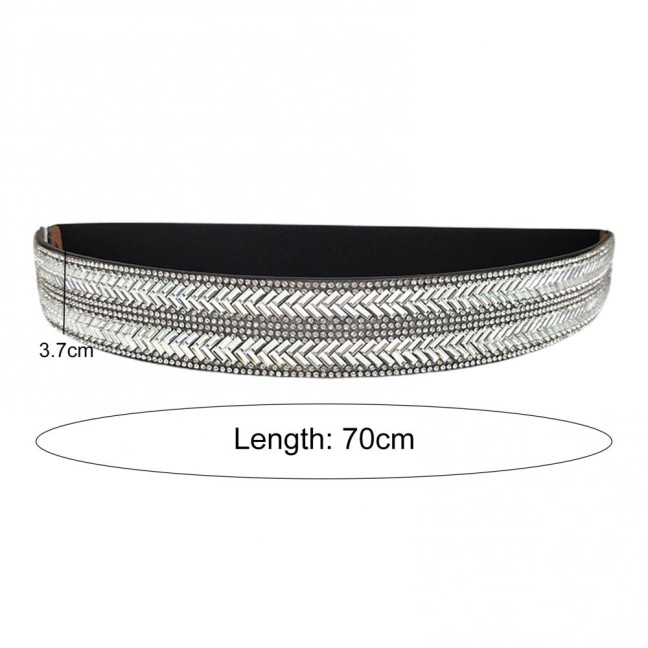 Women Belt Adjustable Elastic Band Shiny Rhinestone Wide Anti-slip Clothes Matching Anti-break Tight Waist Dress Waistband Clothes Accessory