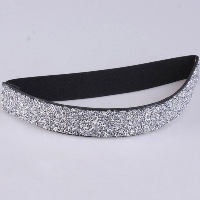 Women Belt Adjustable Elastic Band Shiny Rhinestone Wide Anti-slip Clothes Matching Anti-break Tight Waist Dress Waistband Clothes Accessory