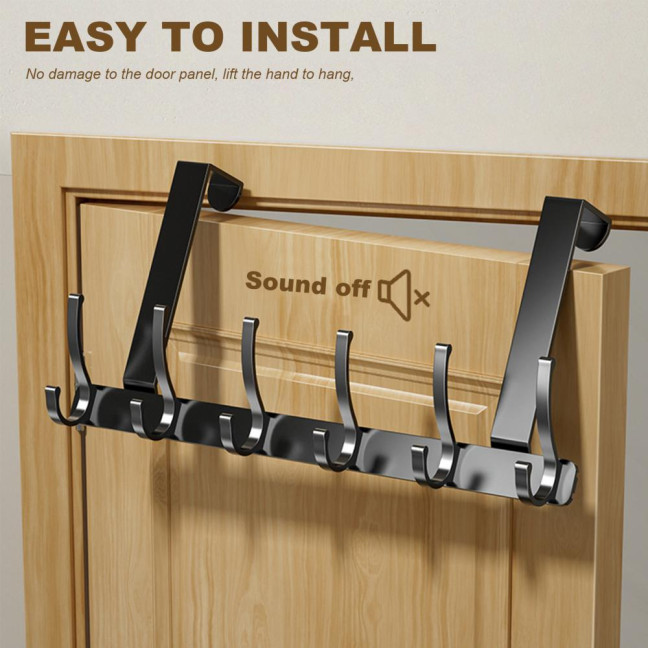 Over Door Hook with 5/6/7 Hooks Punch Free Removable Heavy Duty Carbon Steel Door Back Mount Hanging Coat Towel Bag Hat Scarf Organizer Rack Hanger Home Supplies