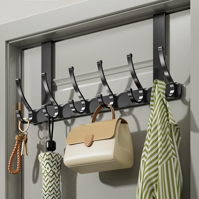Over Door Hook with 5/6/7 Hooks Punch Free Removable Heavy Duty Carbon Steel Door Back Mount Hanging Coat Towel Bag Hat Scarf Organizer Rack Hanger Home Supplies